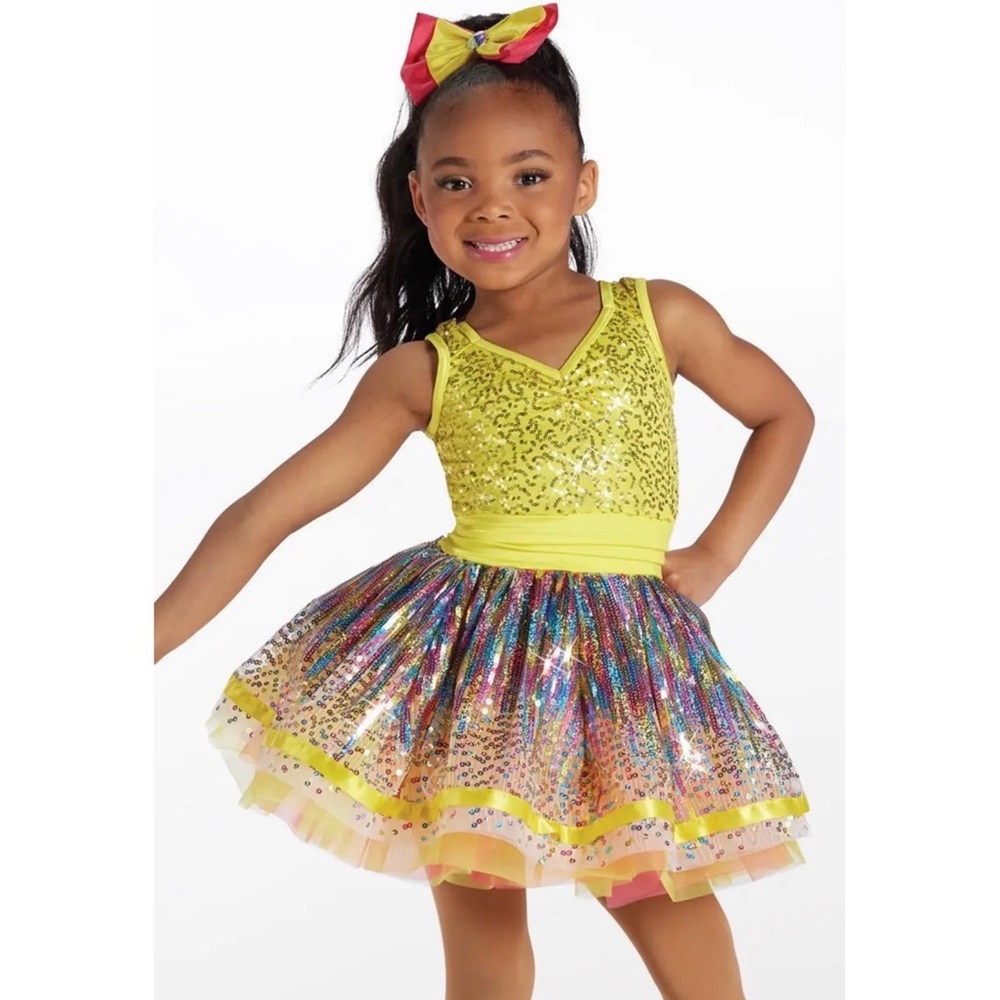 Weissman Art of the Dress Yellow Sequin Holographic Tutu Dance Costume SC